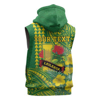 Personalised Hawaii Leilehua High School Sleeveless Hoodie Tribal Tattoo With Hibiscus Flowers