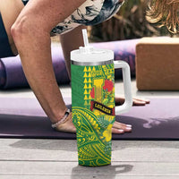 Personalised Hawaii Leilehua High School Tumbler With Handle Tribal Tattoo With Hibiscus Flowers LT05 - Polynesian Pride