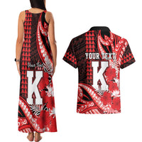 Personalised Hawaii Kalani High School Couples Matching Tank Maxi Dress and Hawaiian Shirt Tribal Tattoo With Hibiscus Flowers