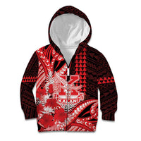 Personalised Hawaii Kalani High School Kid Hoodie Tribal Tattoo With Hibiscus Flowers LT05 Zip Hoodie Red - Polynesian Pride
