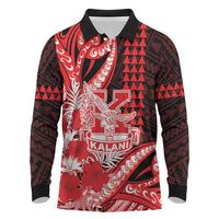 Personalised Hawaii Kalani High School Long Sleeve Polo Shirt Tribal Tattoo With Hibiscus Flowers LT05 Red - Polynesian Pride