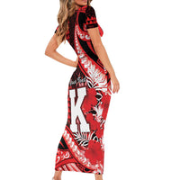 Personalised Hawaii Kalani High School Short Sleeve Bodycon Dress Tribal Tattoo With Hibiscus Flowers LT05 - Polynesian Pride