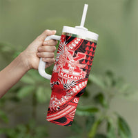 Personalised Hawaii Kalani High School Tumbler With Handle Tribal Tattoo With Hibiscus Flowers LT05 - Polynesian Pride