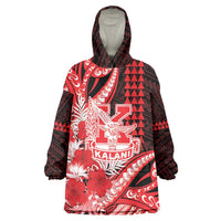 Personalised Hawaii Kalani High School Wearable Blanket Hoodie Tribal Tattoo With Hibiscus Flowers LT05 One Size Red - Polynesian Pride