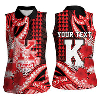Personalised Hawaii Kalani High School Women Sleeveless Polo Shirt Tribal Tattoo With Hibiscus Flowers LT05 - Polynesian Pride