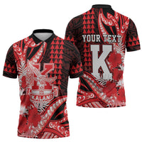 Personalised Hawaii Kalani High School Zipper Polo Shirt Tribal Tattoo With Hibiscus Flowers LT05 - Polynesian Pride