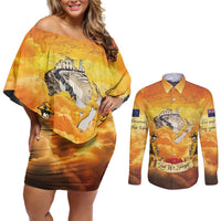 New Zealand And Australia ANZAC Day Couples Matching Off Shoulder Short Dress and Long Sleeve Button Shirt Sinai Palestine Campaign Lest We Forget