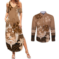 Tonga Emancipation Day Couples Matching Summer Maxi Dress and Long Sleeve Button Shirt Tongan Kupesi Ngatu Pattern Vintage Style