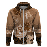 Tonga Emancipation Day Hoodie Tongan Kupesi Ngatu Pattern Vintage Style LT05 Zip Hoodie Brown - Polynesian Pride