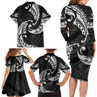 AAPI Heritage Month Family Matching Long Sleeve Bodycon Dress and Hawaiian Shirt American Samoa Polynesian Tribal Wave