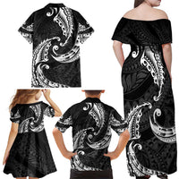 AAPI Heritage Month Family Matching Off Shoulder Maxi Dress and Hawaiian Shirt American Samoa Polynesian Tribal Wave