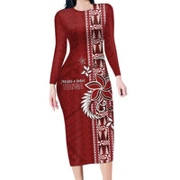 Tonga Language Week Family Matching Long Sleeve Bodycon Dress and Hawaiian Shirt Malo e Lelei Kupesi Ngatu Pattern