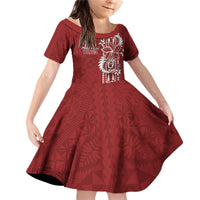 Tonga Language Week Family Matching Off Shoulder Short Dress and Hawaiian Shirt Malo e Lelei Kupesi Ngatu Pattern LT05 Daughter's Dress Red - Polynesian Pride