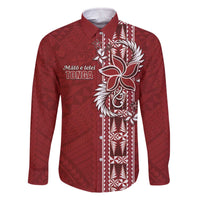 Tonga Language Week Family Matching Off Shoulder Short Dress and Hawaiian Shirt Malo e Lelei Kupesi Ngatu Pattern LT05 Dad's Shirt - Long Sleeve Red - Polynesian Pride