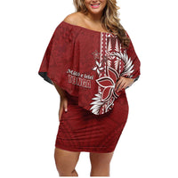 Tonga Language Week Family Matching Off Shoulder Short Dress and Hawaiian Shirt Malo e Lelei Kupesi Ngatu Pattern LT05 Mom's Dress Red - Polynesian Pride