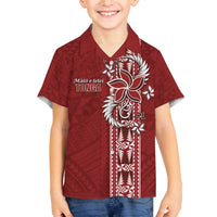 Tonga Language Week Family Matching Off Shoulder Short Dress and Hawaiian Shirt Malo e Lelei Kupesi Ngatu Pattern LT05 Son's Shirt Red - Polynesian Pride