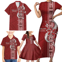 Tonga Language Week Family Matching Short Sleeve Bodycon Dress and Hawaiian Shirt Malo e Lelei Kupesi Ngatu Pattern