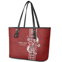 Tonga Language Week Leather Tote Bag Malo e Lelei Kupesi Ngatu Pattern