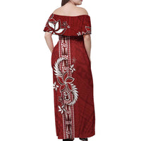 Tonga Language Week Off Shoulder Maxi Dress Malo e Lelei Kupesi Ngatu Pattern LT05 - Polynesian Pride