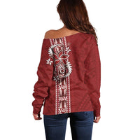 Tonga Language Week Off Shoulder Sweater Malo e Lelei Kupesi Ngatu Pattern LT05 - Polynesian Pride