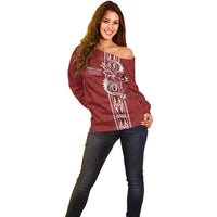 Tonga Language Week Off Shoulder Sweater Malo e Lelei Kupesi Ngatu Pattern LT05 - Polynesian Pride