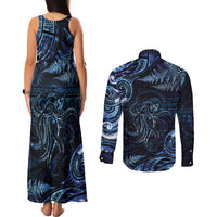 Aotearoa New Zealand Octopus Couples Matching Tank Maxi Dress and Long Sleeve Button Shirt Silver Fern Maori Pattern LT05 - Polynesian Pride