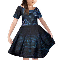 Aotearoa New Zealand Octopus Family Matching Mermaid Dress and Hawaiian Shirt Silver Fern Maori Pattern LT05 Daughter's Dress Blue - Polynesian Pride