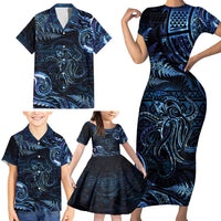 Aotearoa New Zealand Octopus Family Matching Short Sleeve Bodycon Dress and Hawaiian Shirt Silver Fern Maori Pattern LT05 - Polynesian Pride