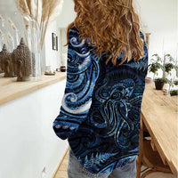 Aotearoa New Zealand Octopus Women Casual Shirt Silver Fern Maori Pattern LT05 - Polynesian Pride