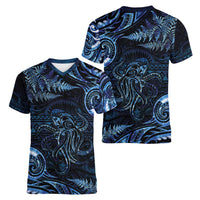 Aotearoa New Zealand Octopus Women V-Neck T-Shirt Silver Fern Maori Pattern LT05 - Polynesian Pride