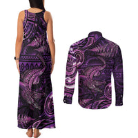 Aotearoa New Zealand Crocodile Couples Matching Tank Maxi Dress and Long Sleeve Button Shirt Silver Fern Maori Pattern LT05 - Polynesian Pride