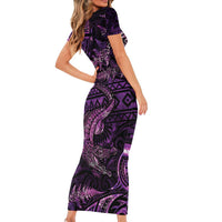 Aotearoa New Zealand Crocodile Family Matching Short Sleeve Bodycon Dress and Hawaiian Shirt Silver Fern Maori Pattern LT05 - Polynesian Pride