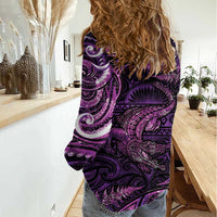 Aotearoa New Zealand Crocodile Women Casual Shirt Silver Fern Maori Pattern LT05 - Polynesian Pride
