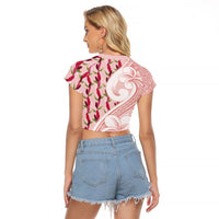 Samoa Teuila Raglan Cropped T Shirt Pink Samoan Siapo Motifs