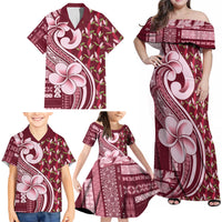 Samoa Teuila Family Matching Off Shoulder Maxi Dress and Hawaiian Shirt Maroon Samoan Siapo Motifs