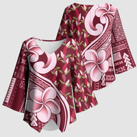 Samoa Teuila Kimono Sleeve Blouse Maroon Samoan Siapo Motifs