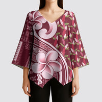 Samoa Teuila Kimono Sleeve Blouse Maroon Samoan Siapo Motifs