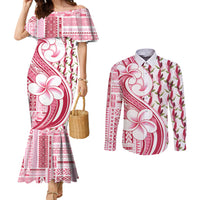 Samoa Teuila Couples Matching Mermaid Dress and Long Sleeve Button Shirt White Samoan Siapo Motifs