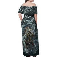 Hawaii Mo'o Lizard God Family Matching Off Shoulder Maxi Dress and Hawaiian Shirt Polynesian Style