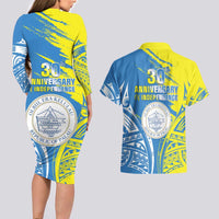 Palau Independence Day Couples Matching Long Sleeve Bodycon Dress and Hawaiian Shirt Happy 30th Anniversary LT05 - Polynesian Pride