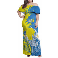 Palau Independence Day Family Matching Off Shoulder Maxi Dress and Hawaiian Shirt Happy 30th Anniversary LT05 Mom's Dress Blue - Polynesian Pride