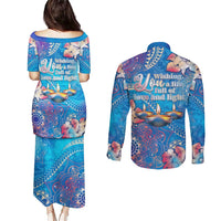 Happy Diwali Festival Couples Matching Puletasi and Long Sleeve Button Shirt Diya Lamp Rangoli With Polynesian Pattern