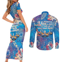 Happy Diwali Festival Couples Matching Short Sleeve Bodycon Dress and Long Sleeve Button Shirt Diya Lamp Rangoli With Polynesian Pattern
