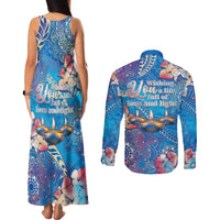 Happy Diwali Festival Couples Matching Tank Maxi Dress and Long Sleeve Button Shirt Diya Lamp Rangoli With Polynesian Pattern