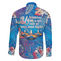 Happy Diwali Festival Family Matching Long Sleeve Bodycon Dress and Hawaiian Shirt Diya Lamp Rangoli With Polynesian Pattern