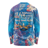 Happy Diwali Festival Long Sleeve Shirt Diya Lamp Rangoli With Polynesian Pattern