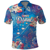 Happy Diwali Festival Polo Shirt Diya Lamp Rangoli With Polynesian Pattern