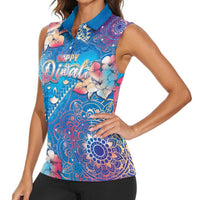 Happy Diwali Festival Women Sleeveless Polo Shirt Diya Lamp Rangoli With Polynesian Pattern LT05 - Polynesian Pride