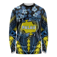 Personalised Palau Long Sleeve Shirt Polynesian Dolphin Tropical Hibiscus Style LT05 Unisex Black - Polynesian Pride