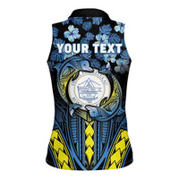 Personalised Palau Women Sleeveless Polo Shirt Polynesian Dolphin Tropical Hibiscus Style